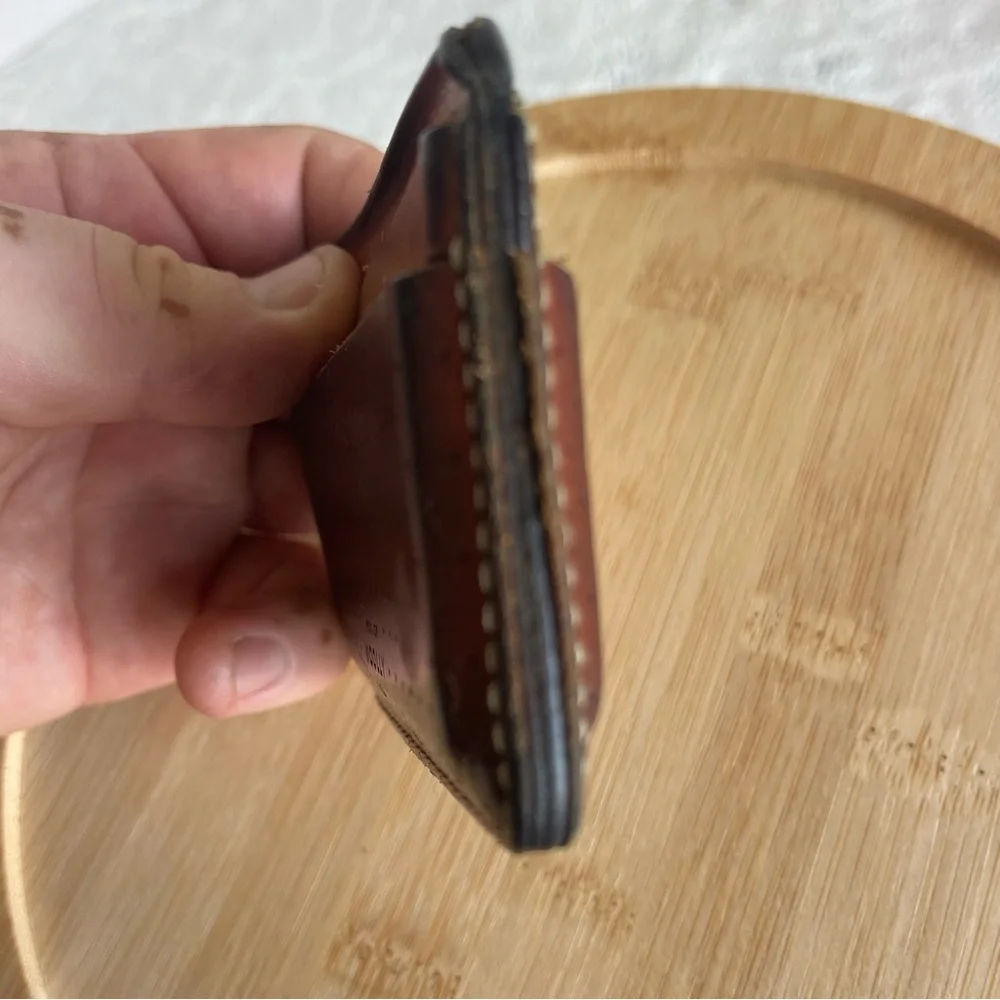 Woolly Perforated Leather Card Holder in Two-Tone Brown
